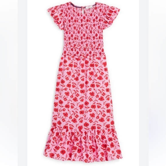 Vineyard Vines Dresses & Skirts - VINEYARD VINES Rock Rose Smocked Waist Midi Dress Pink Red Size XL Perfect!